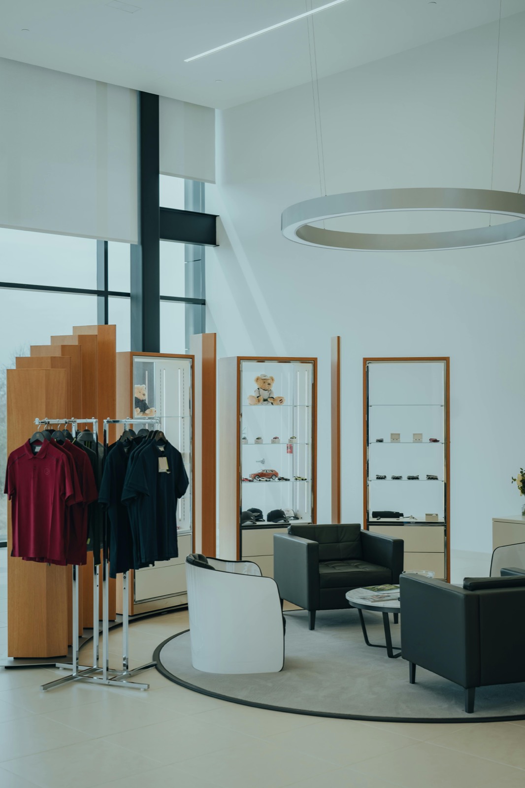 Retail showroom interior with seating and display fixtures